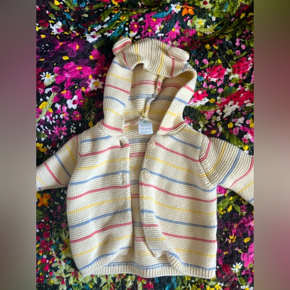 Joe Fresh Other - Lovely Organic Cotton Striped Pastel Hooded Baby Button Up Sweater